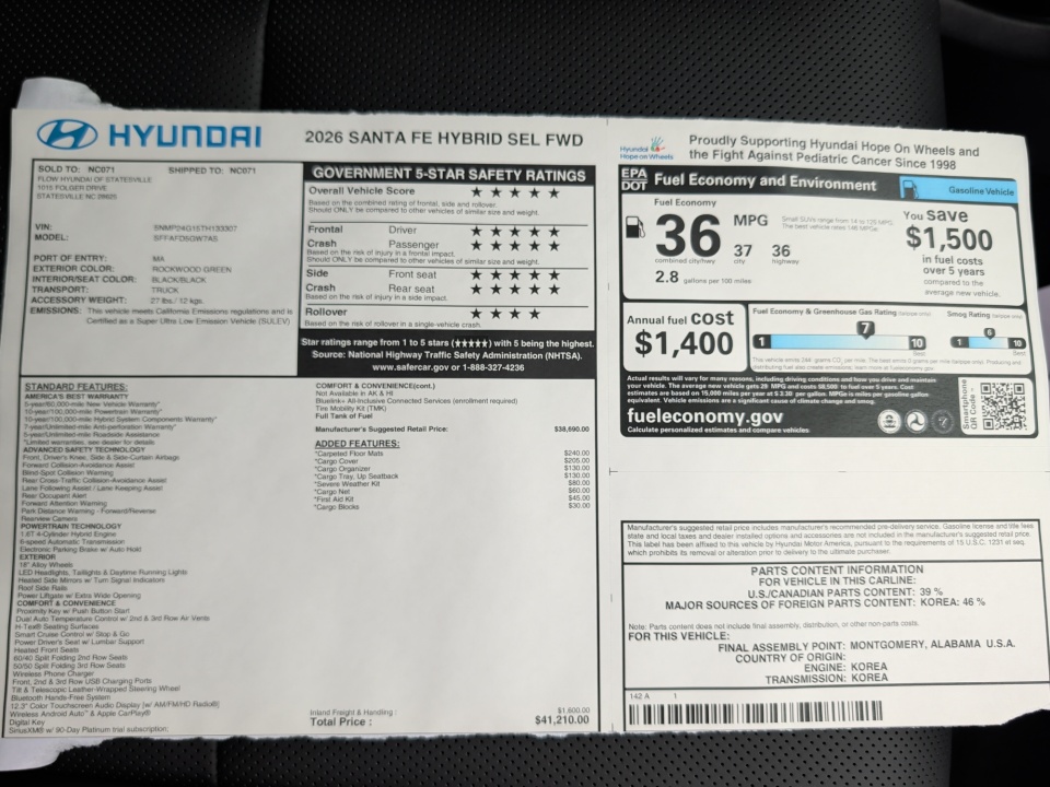 5NMP24G15TH133307 2026 Hyundai Santa Fe Hybrid SEL