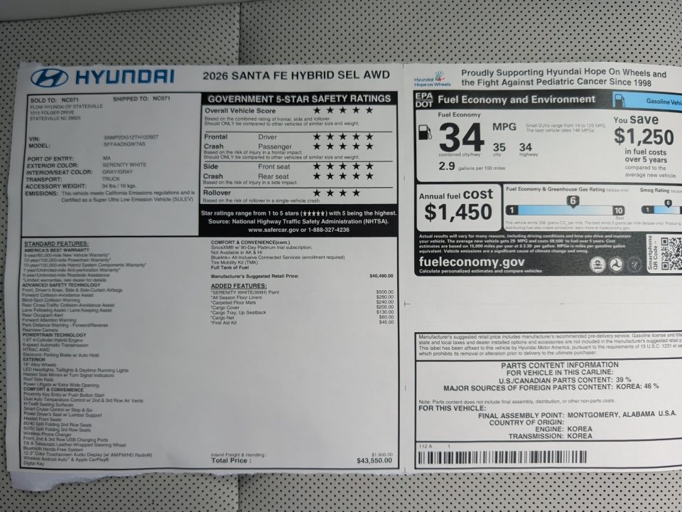 5NMP2DG12TH122927 2026 Hyundai Santa Fe Hybrid SEL