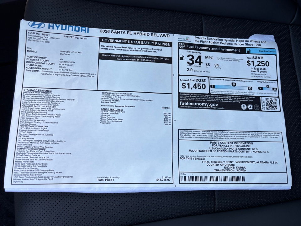 5NMP2DG18TH079453 2026 Hyundai Santa Fe Hybrid SEL