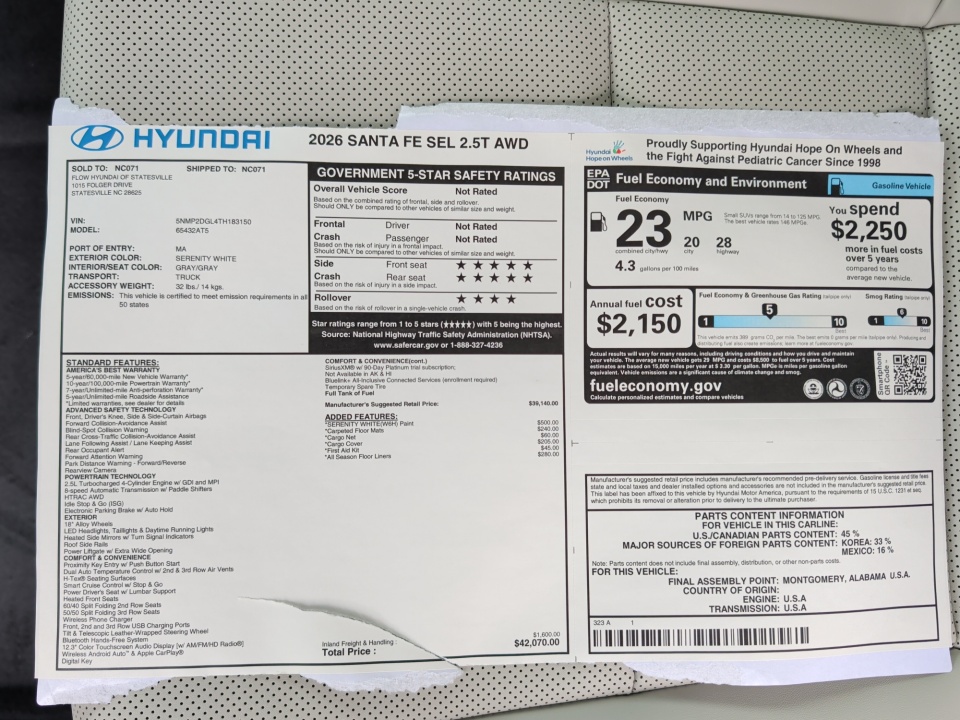 5NMP2DGL4TH183150 2026 Hyundai Santa Fe SEL