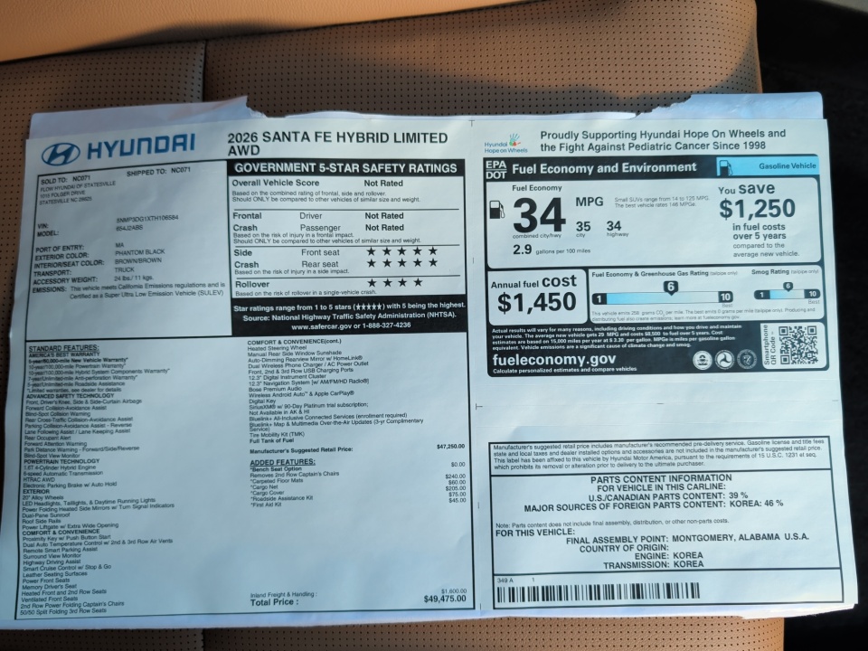 5NMP3DG1XTH106584 2026 Hyundai Santa Fe Hybrid Limited