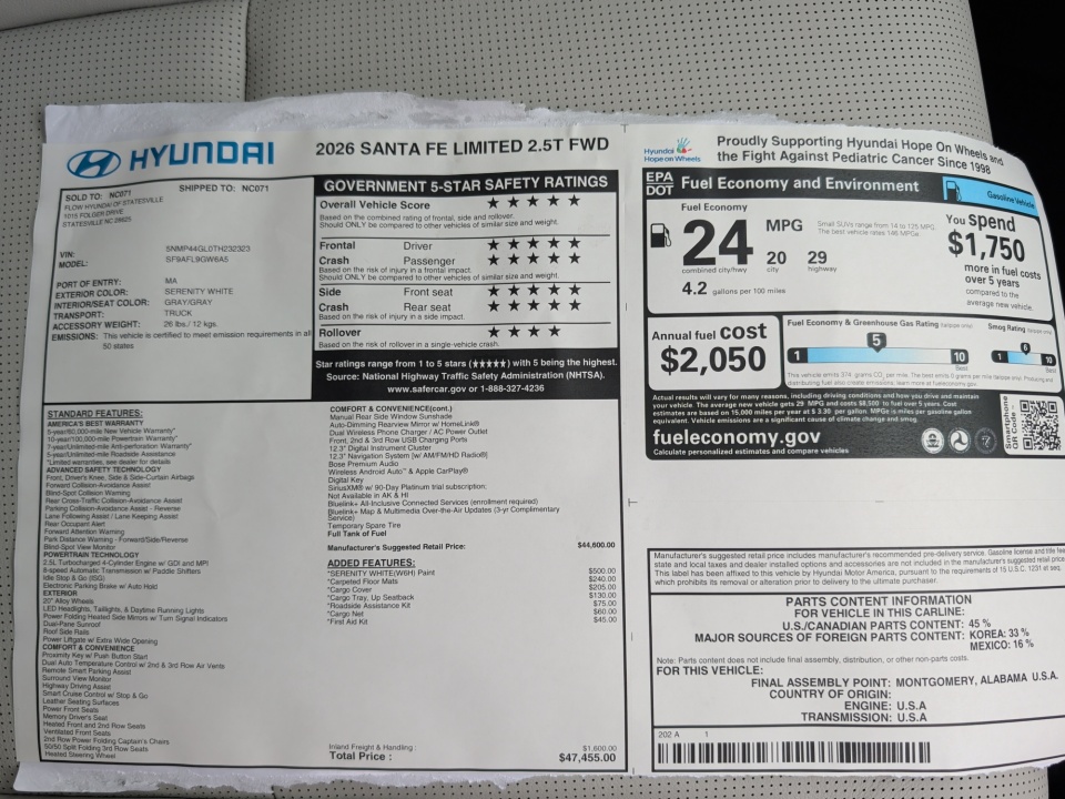 5NMP44GL0TH232323 2026 Hyundai Santa Fe Limited 6P