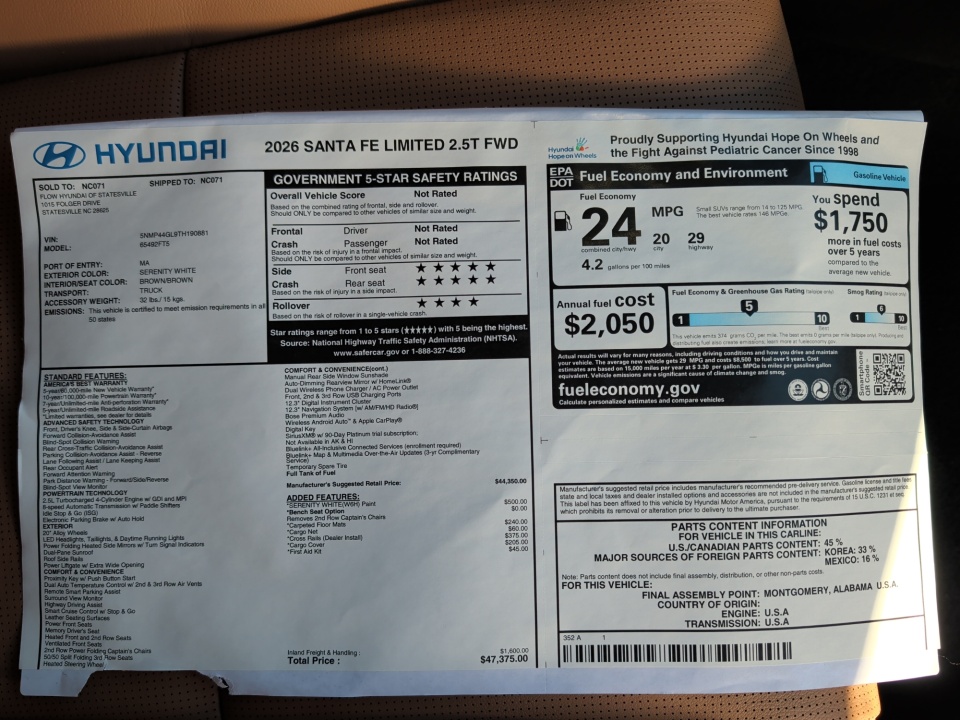 5NMP44GL9TH190881 2026 Hyundai Santa Fe Limited