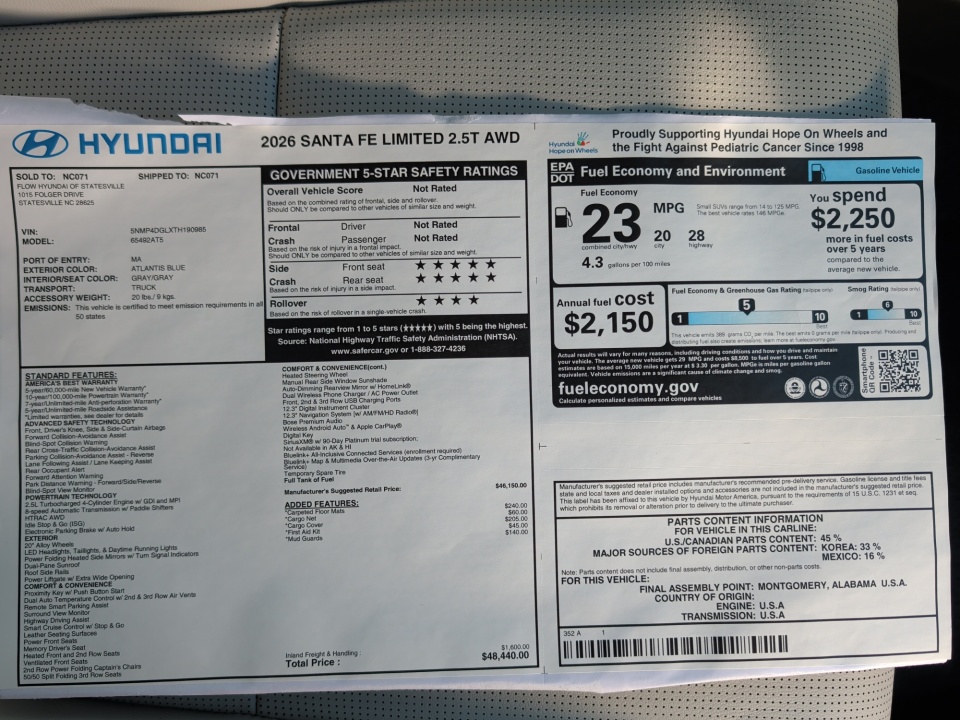 5NMP4DGLXTH190985 2026 Hyundai Santa Fe Limited