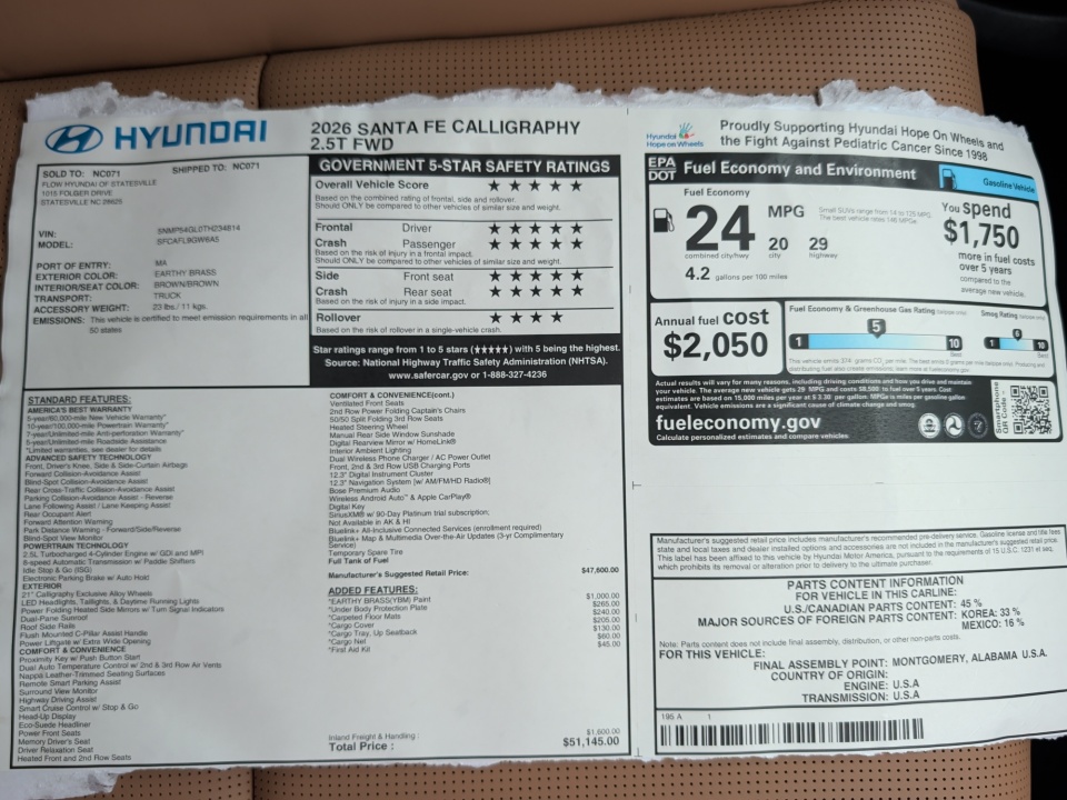 5NMP54GL0TH234814 2026 Hyundai Santa Fe Calligraphy