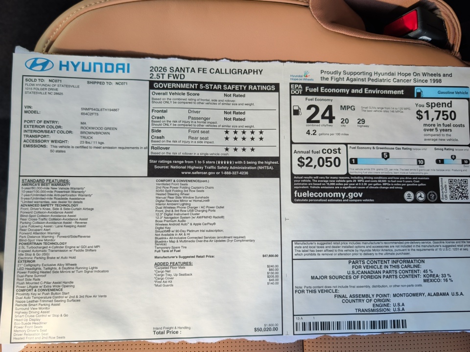 5NMP54GL6TH194867 2026 Hyundai Santa Fe Calligraphy