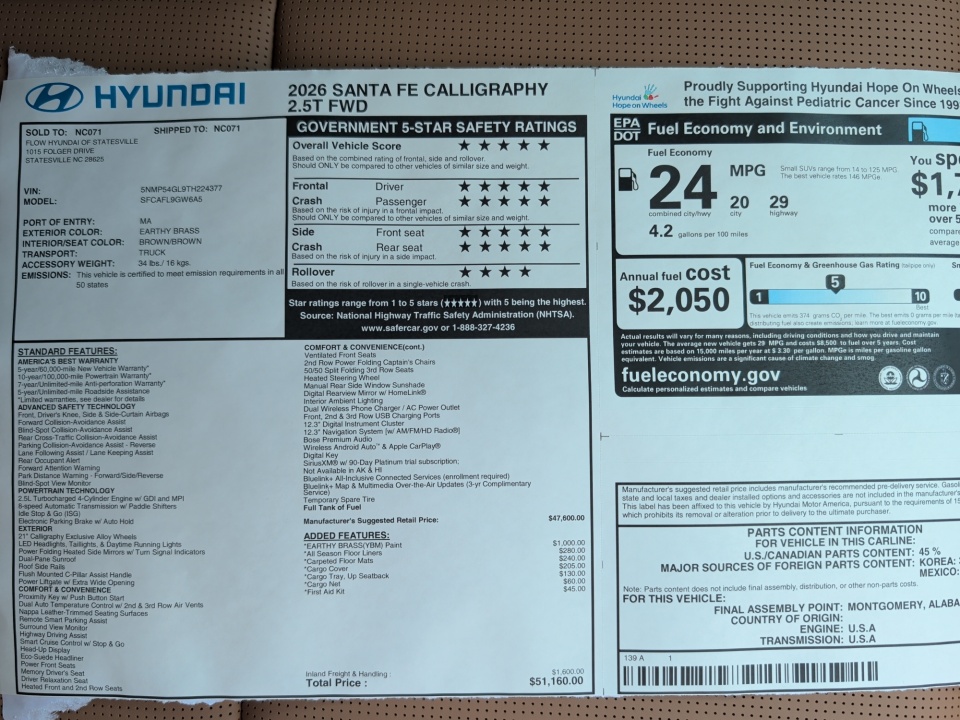 5NMP54GL9TH224377 2026 Hyundai Santa Fe Calligraphy