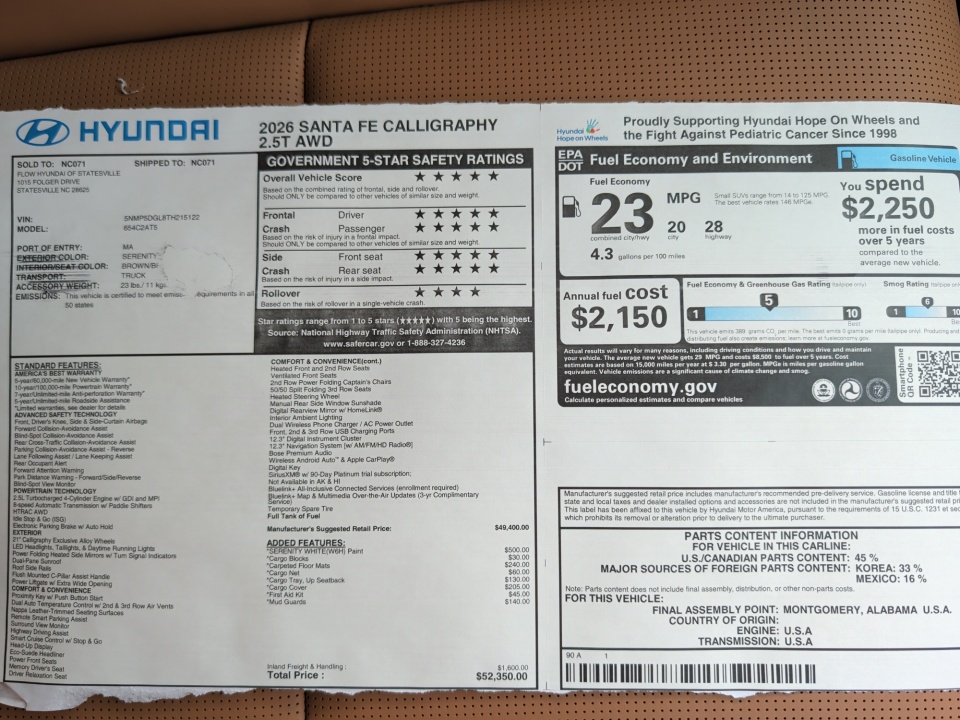 5NMP5DGL8TH215122 2026 Hyundai Santa Fe Calligraphy