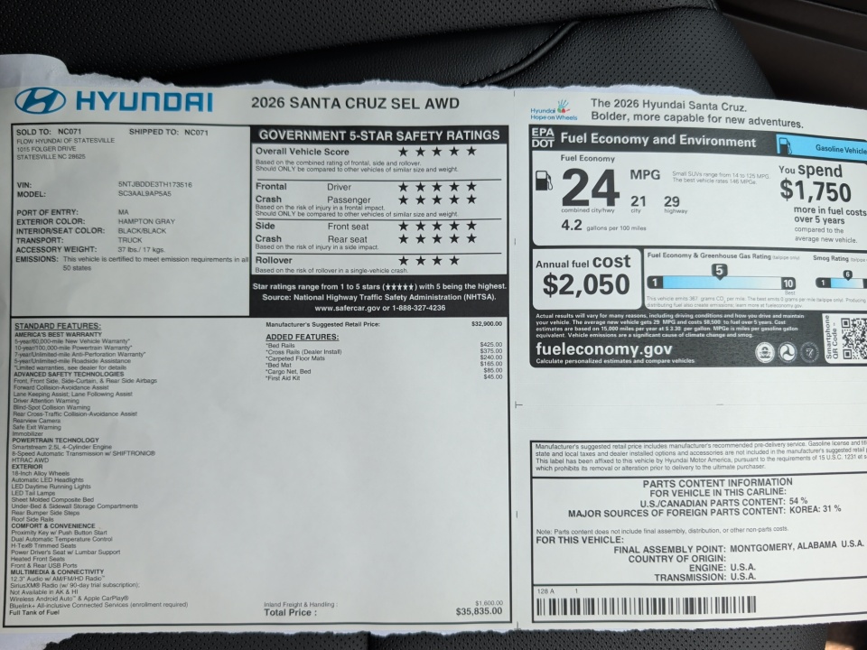 5NTJBDDE3TH173516 2026 Hyundai Santa Cruz SEL