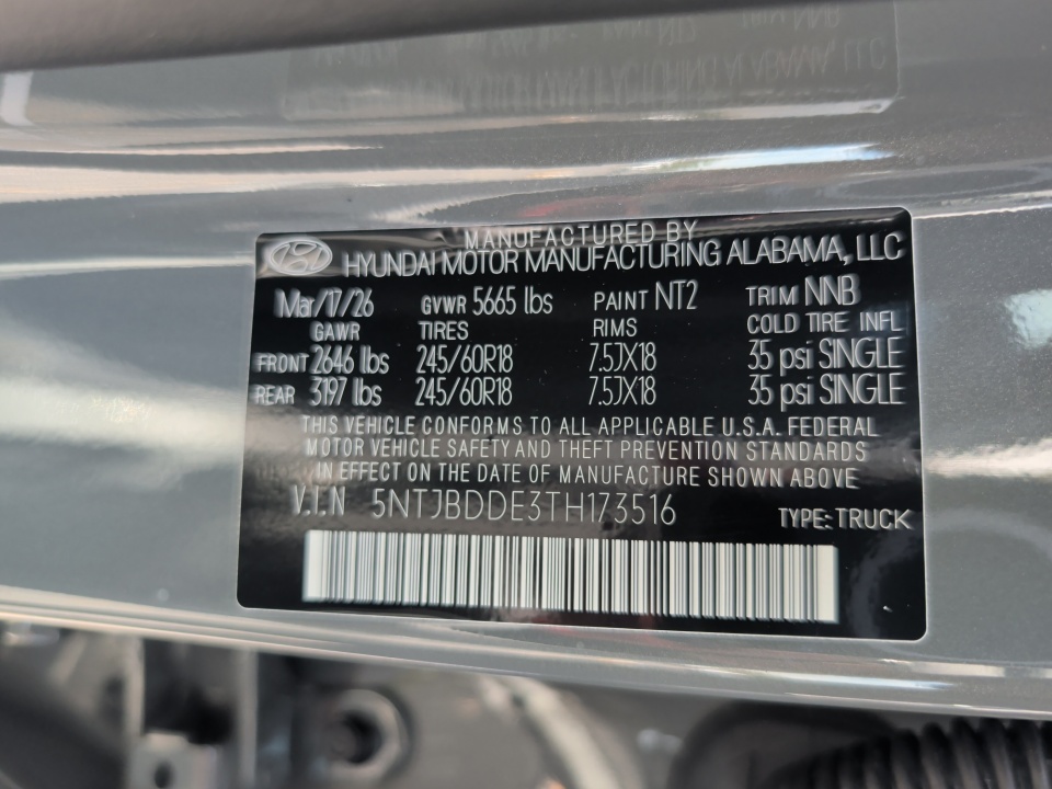 5NTJBDDE3TH173516 2026 Hyundai Santa Cruz SEL