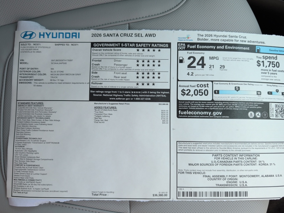 5NTJBDDE6TH175597 2026 Hyundai Santa Cruz SEL