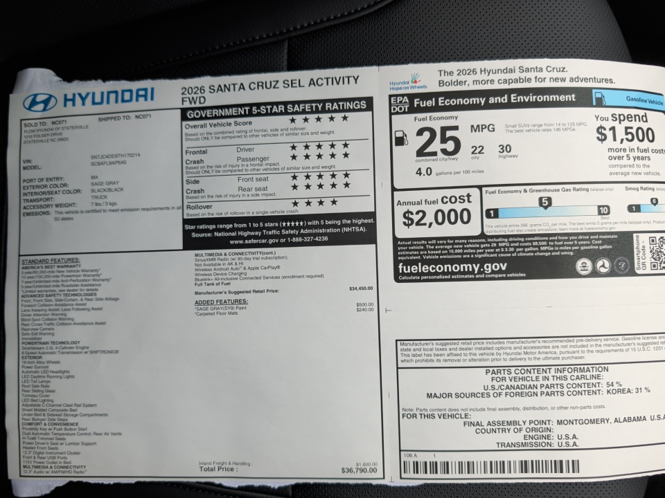 5NTJC4DE9TH170214 2026 Hyundai Santa Cruz SEL Activity