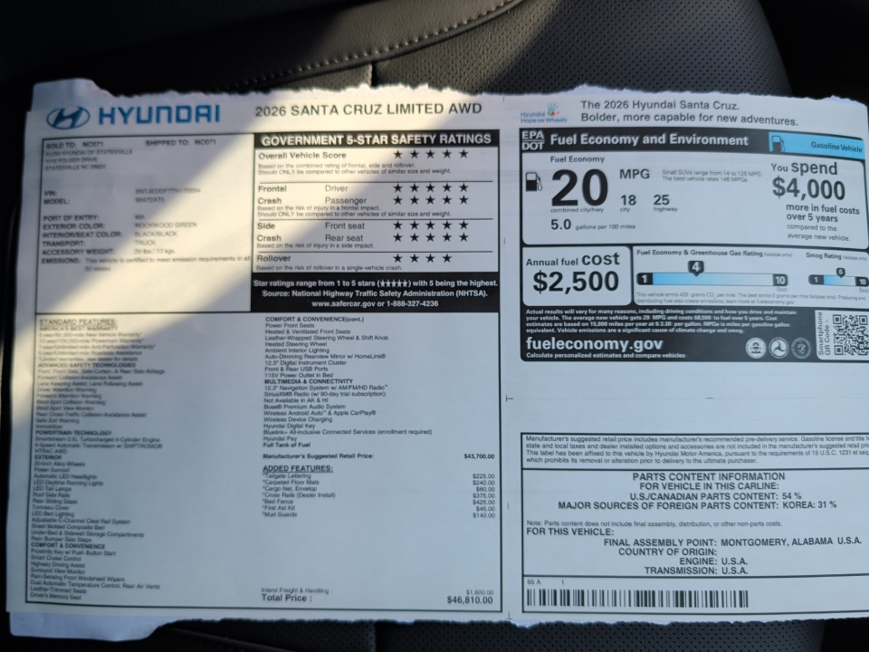 5NTJEDDF7TH170554 2026 Hyundai Santa Cruz Limited