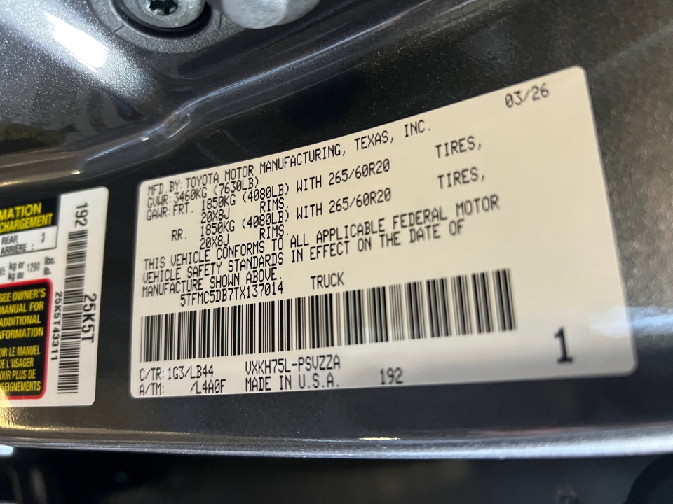 5TFMC5DB7TX137014 2026 Toyota Tundra Hybrid 1794 Edition CrewMax 5.5' Bed