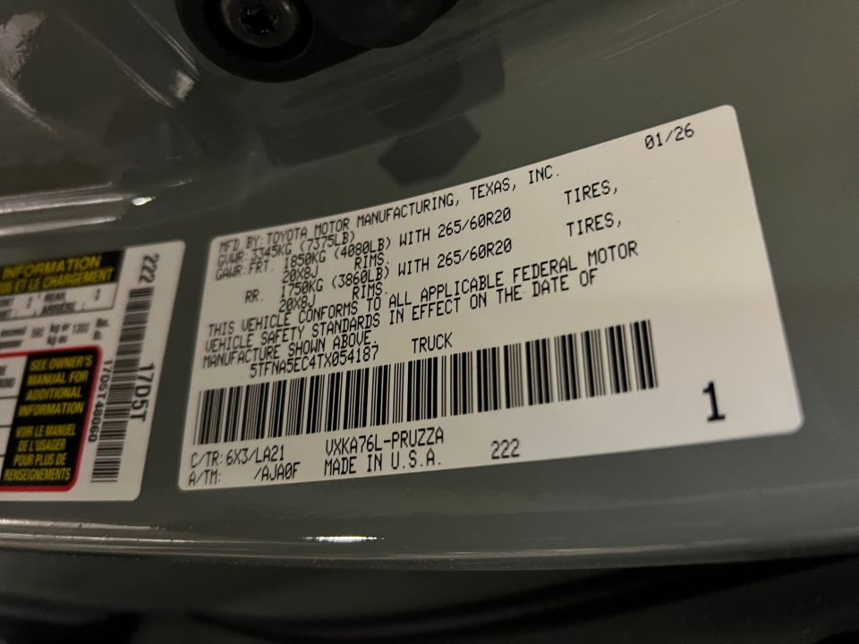 5TFNA5EC4TX054187 2026 Toyota Tundra Platinum CrewMax 6.5' Bed