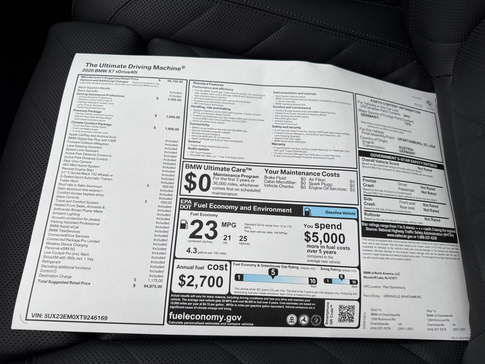 5UX23EM0XT9246169 2026 BMW X7 xDrive40i