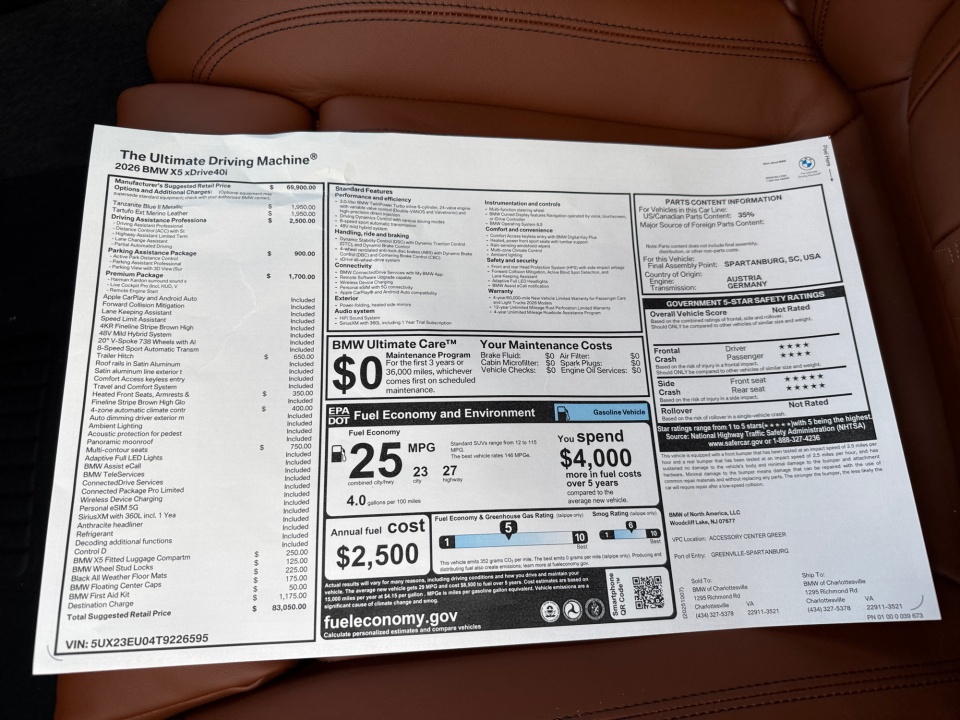 5UX23EU04T9226595 2026 BMW X5 xDrive40i