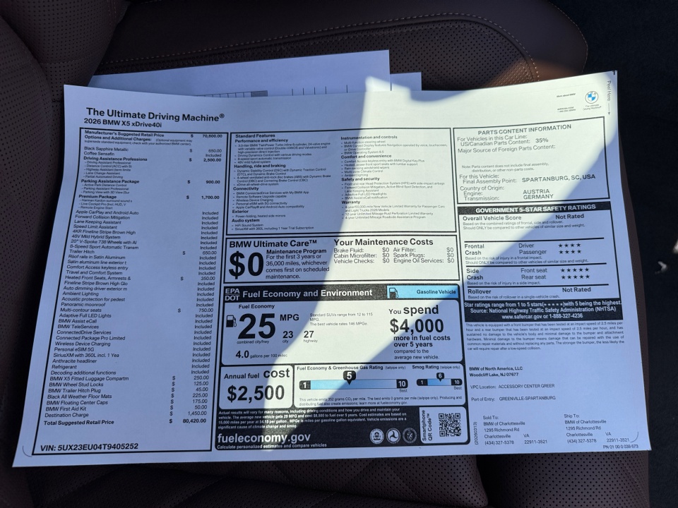 5UX23EU04T9405252 2026 BMW X5 xDrive40i