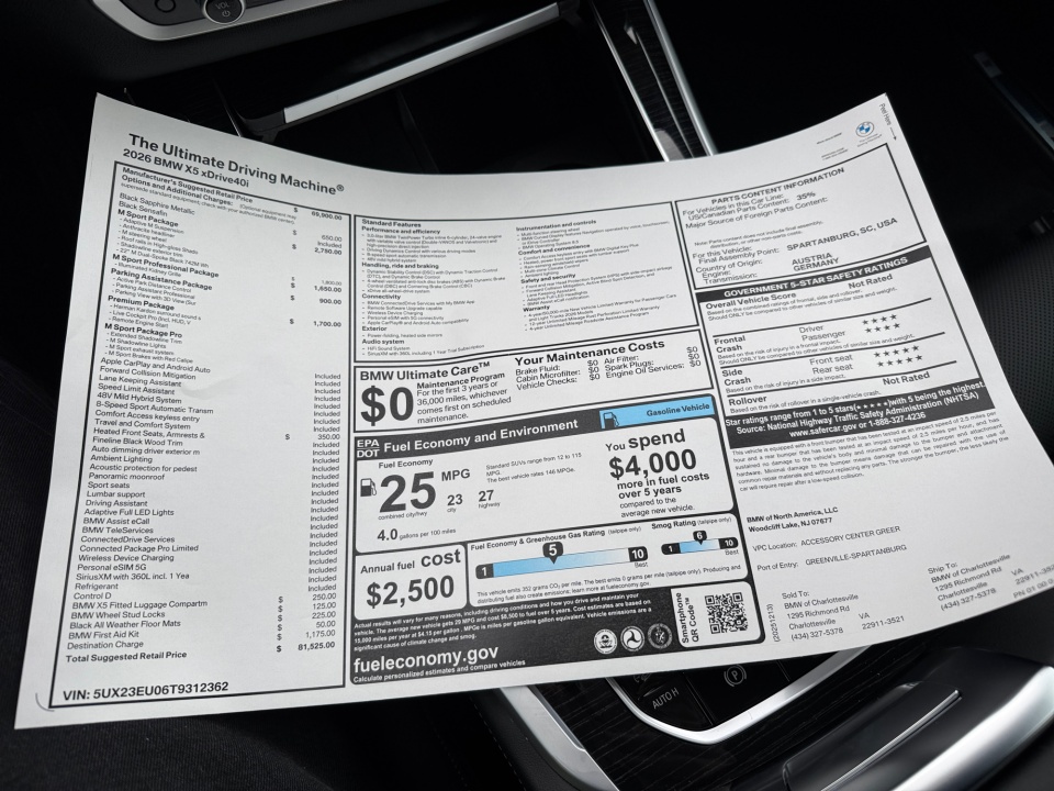 5UX23EU06T9312362 2026 BMW X5 xDrive40i