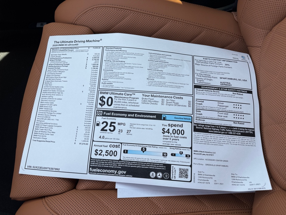 5UX23EU09T9397892 2026 BMW X5 xDrive40i