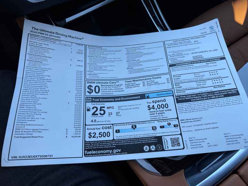 5UX23EU0XT9336731 2026 BMW X5 xDrive40i