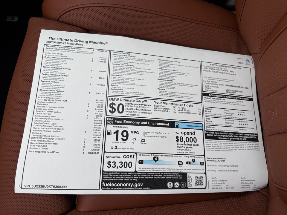 5UX33EU0XT9360399 2026 BMW X5 M60i