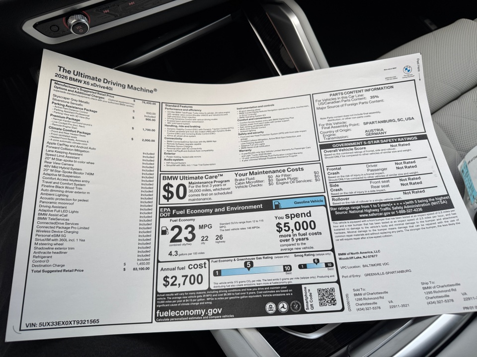 5UX33EX0XT9321565 2026 BMW X6 xDrive40i