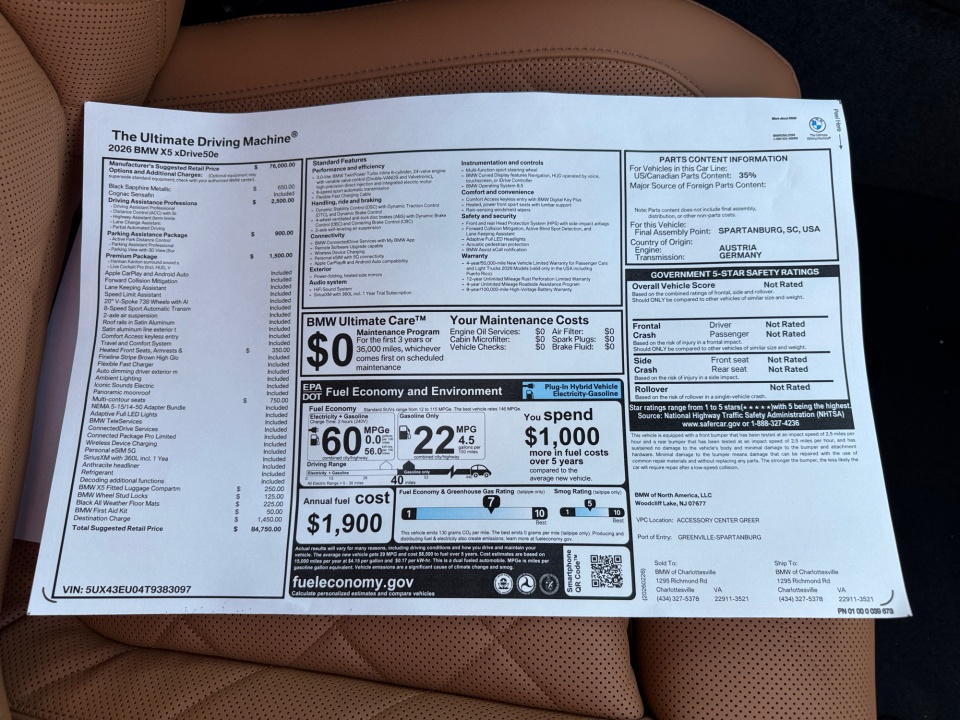 5UX43EU04T9383097 2026 BMW X5 PHEV xDrive50e