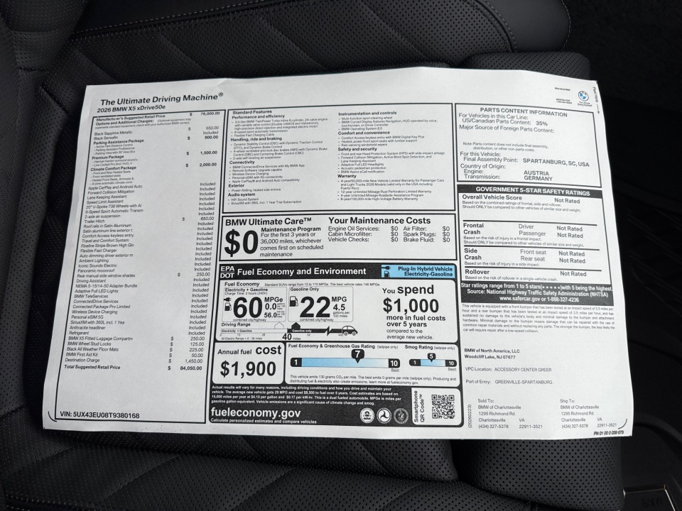 5UX43EU08T9380168 2026 BMW X5 PHEV xDrive50e