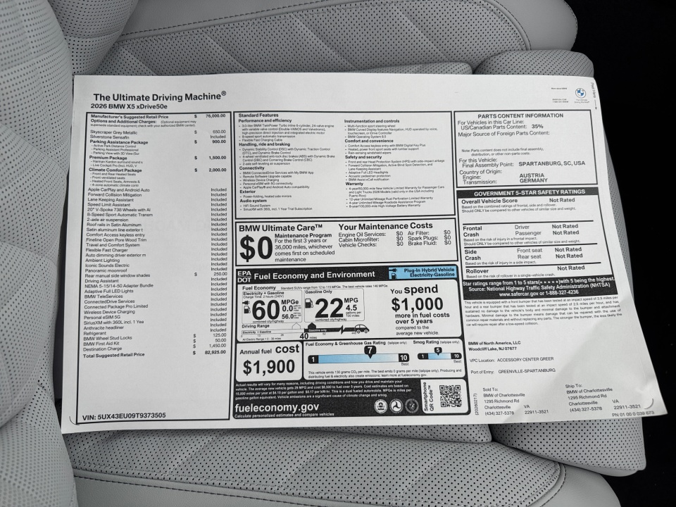 5UX43EU09T9373505 2026 BMW X5 PHEV xDrive50e