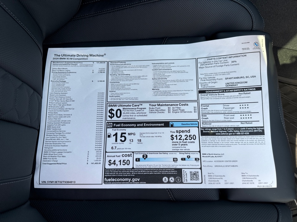 5YM13ET02T9384813 2026 BMW X5 M Competition