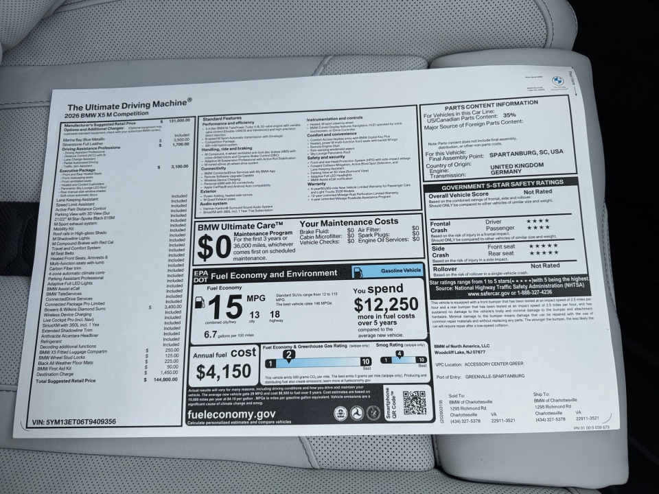 5YM13ET06T9409356 2026 BMW X5 M Competition