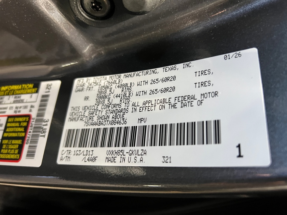 7SVAAABA3TX084636 2026 Toyota Sequoia Limited