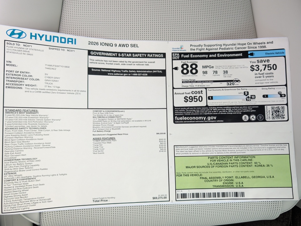 7YAMUFS3XTY010632 2026 Hyundai IONIQ 9 SEL