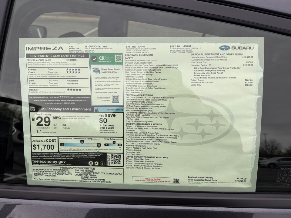 JF1GUAFC4T8218819 2026 Subaru Impreza Sport