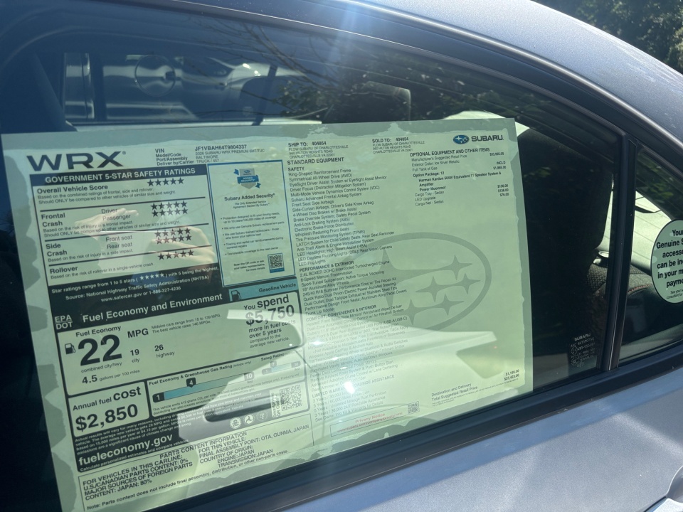 JF1VBAH64T9804337 2026 Subaru WRX Premium