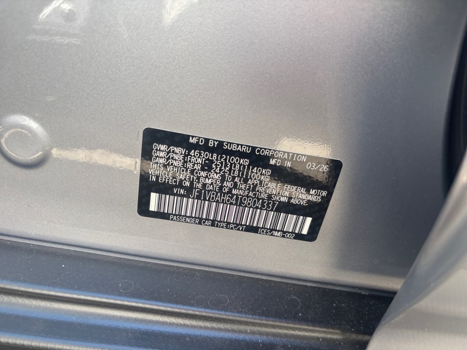 JF1VBAH64T9804337 2026 Subaru WRX Premium