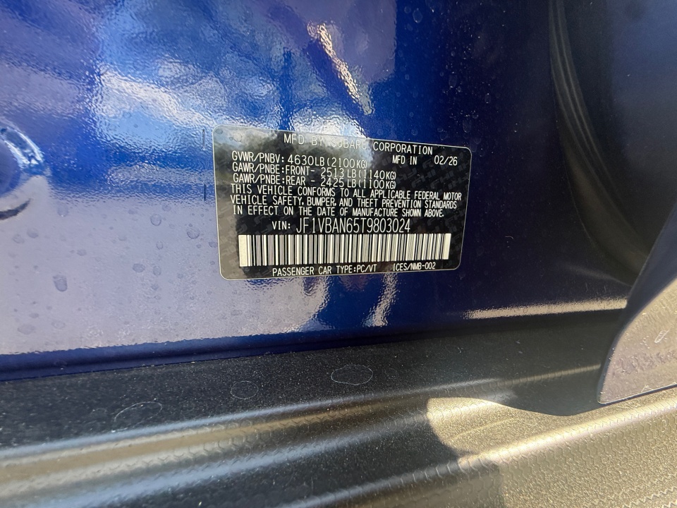 JF1VBAN65T9803024 2026 Subaru WRX Limited