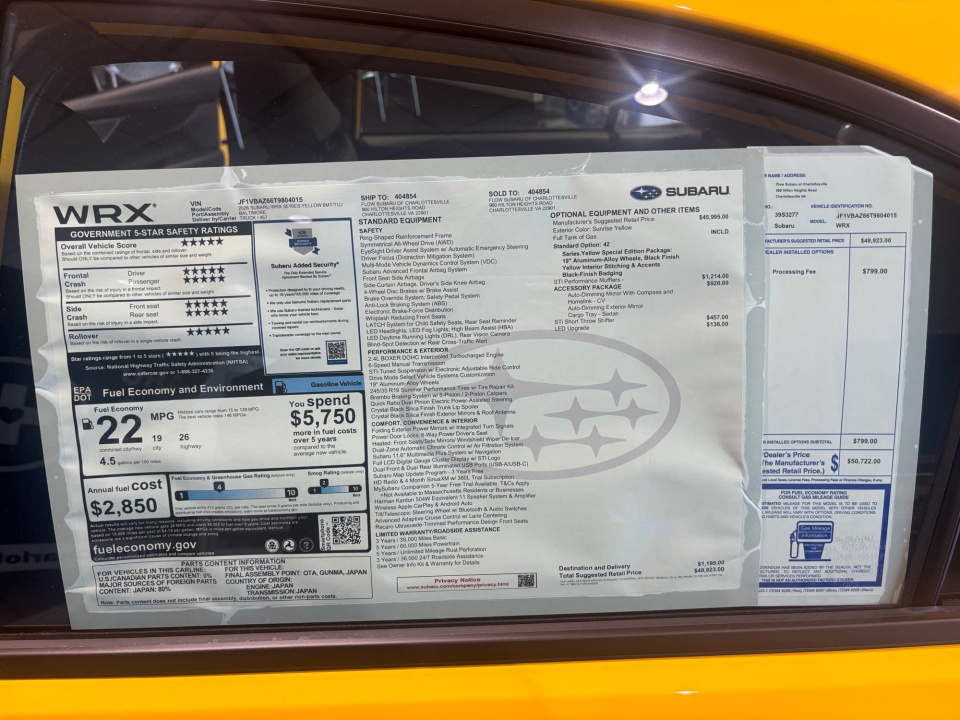 JF1VBAZ66T9804015 2026 Subaru WRX Series.Yellow