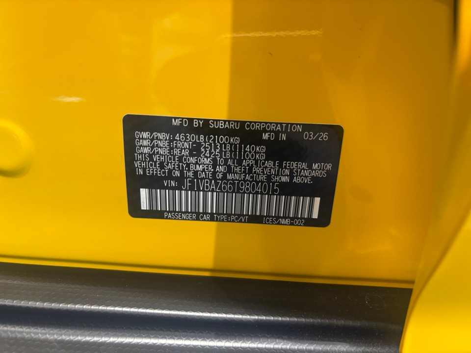 JF1VBAZ66T9804015 2026 Subaru WRX Series.Yellow