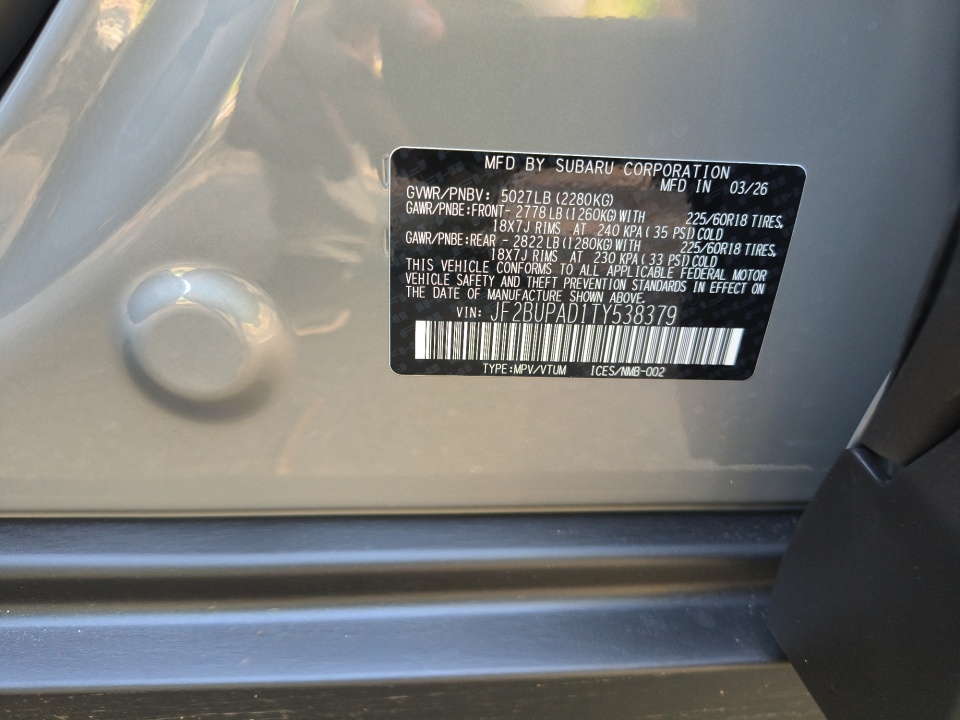 JF2BUPAD1TY538379 2026 Subaru Outback Premium