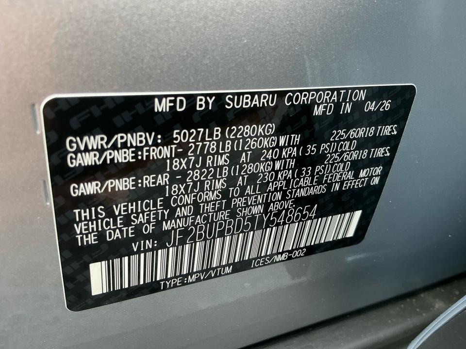 JF2BUPBD5TY548654 2026 Subaru Outback Premium