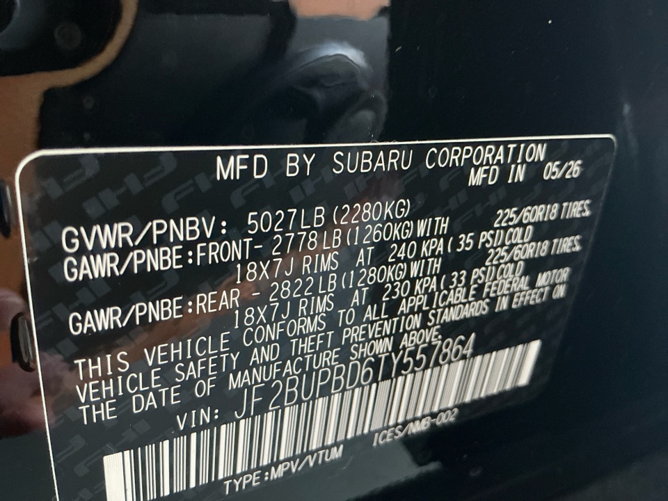 JF2BUPBD6TY557864 2026 Subaru Outback Premium