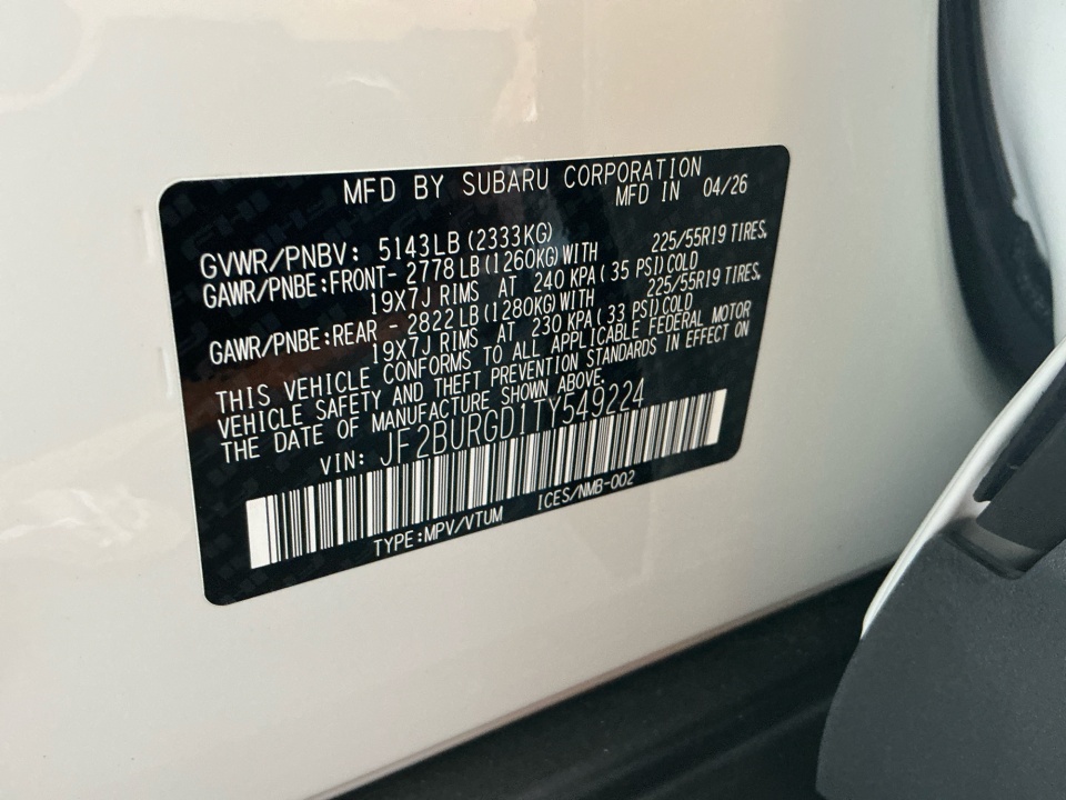 JF2BURGD1TY549224 2026 Subaru Outback Limited XT