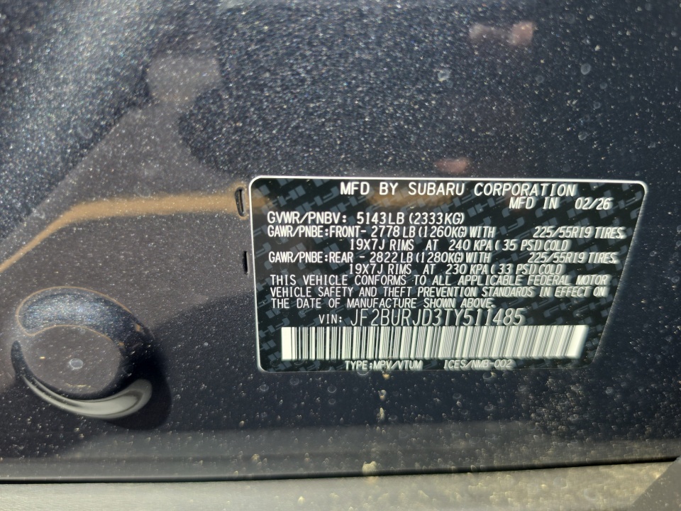 JF2BURJD3TY511485 2026 Subaru Outback Touring XT