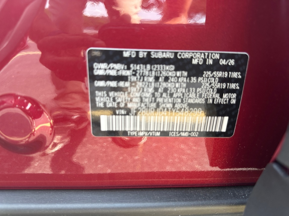 JF2BURJD4TY548299 2026 Subaru Outback Touring XT