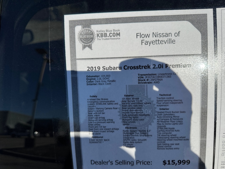 JF2GTACC8K8371365 2019 Subaru Crosstrek 2.0i Premium