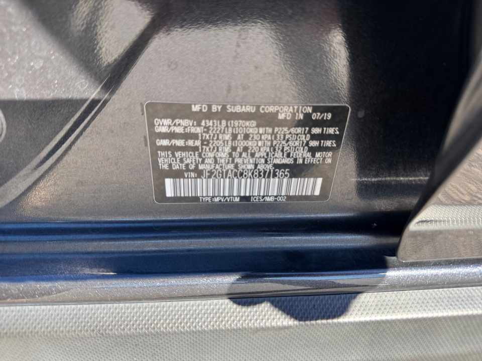 JF2GTACC8K8371365 2019 Subaru Crosstrek 2.0i Premium