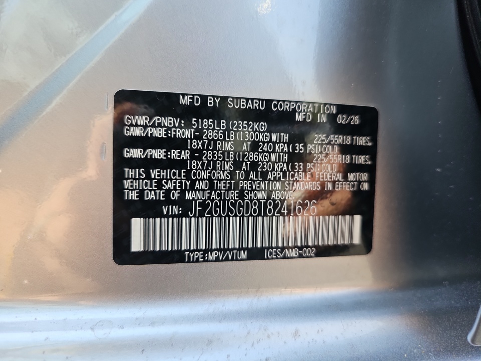 JF2GUSGD8T8241626 2026 Subaru Crosstrek Sport