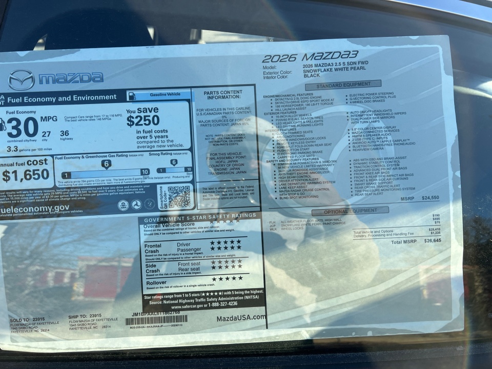 JM1BPAAL6T1862768 2026 Mazda Mazda3 Sedan 2.5 S